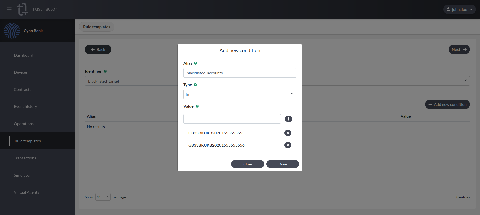 Rule Templates (String Blacklist) Add Condition