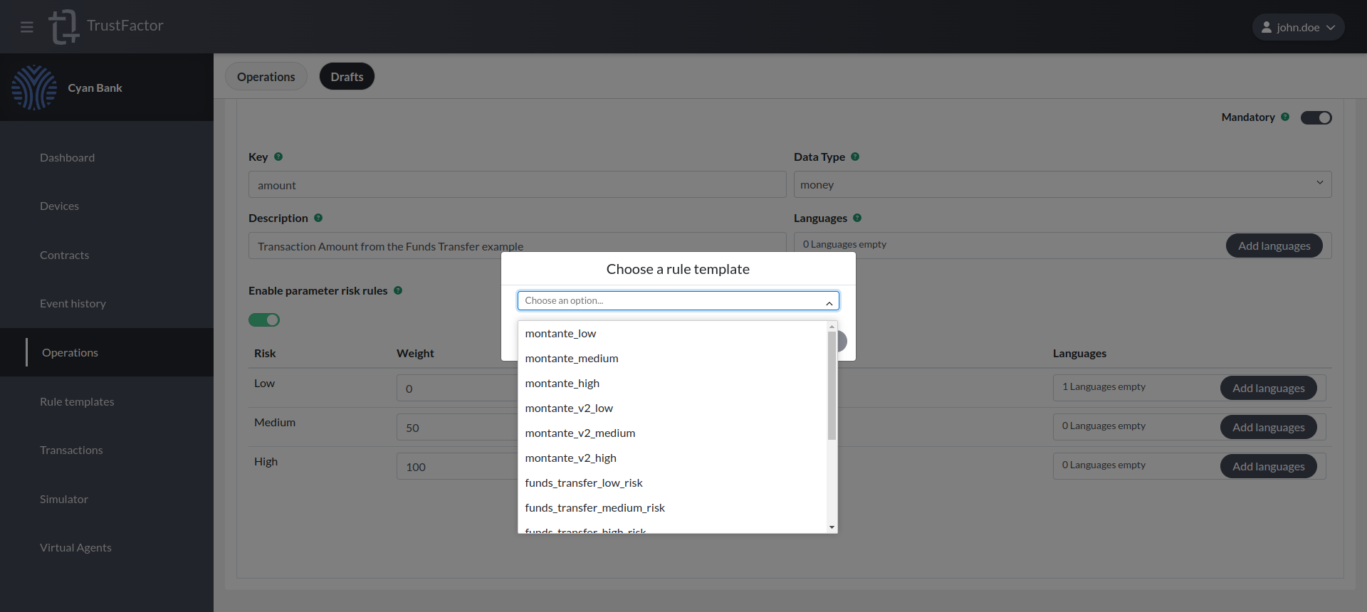 &quot;Funds Transfer Amount Selecting a Rule&quot;