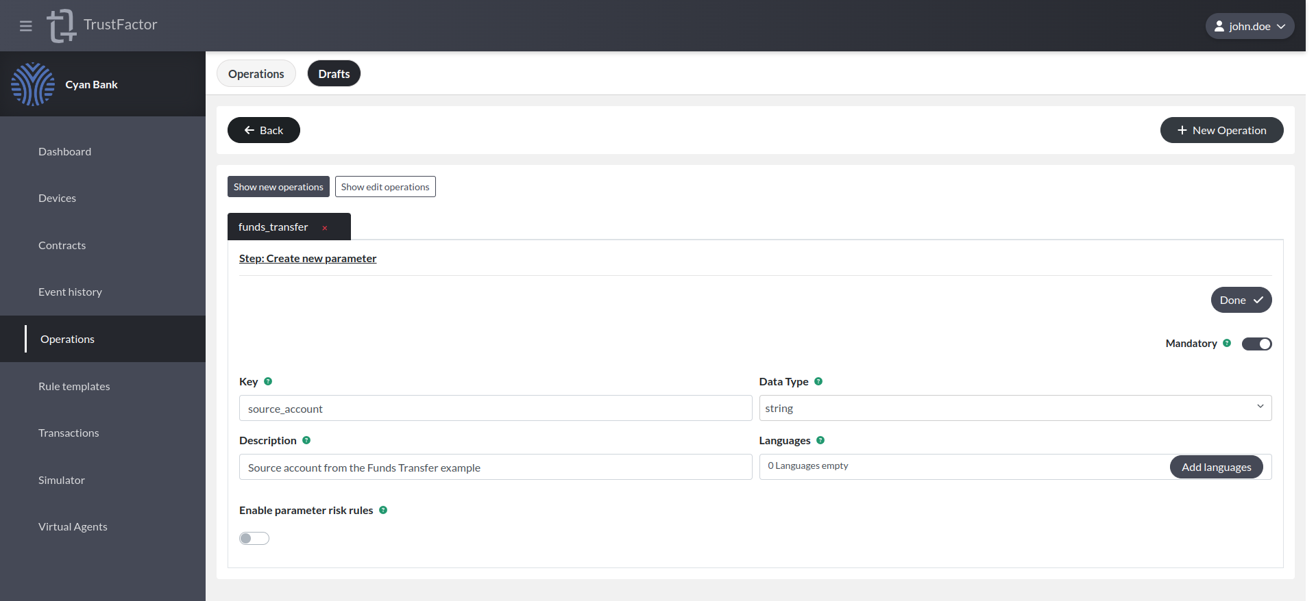 &quot;Funds Transfer Operation Source Account Parameter&quot;