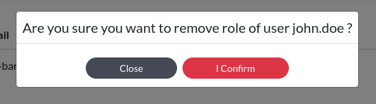 User Administration Remove Role Confirm