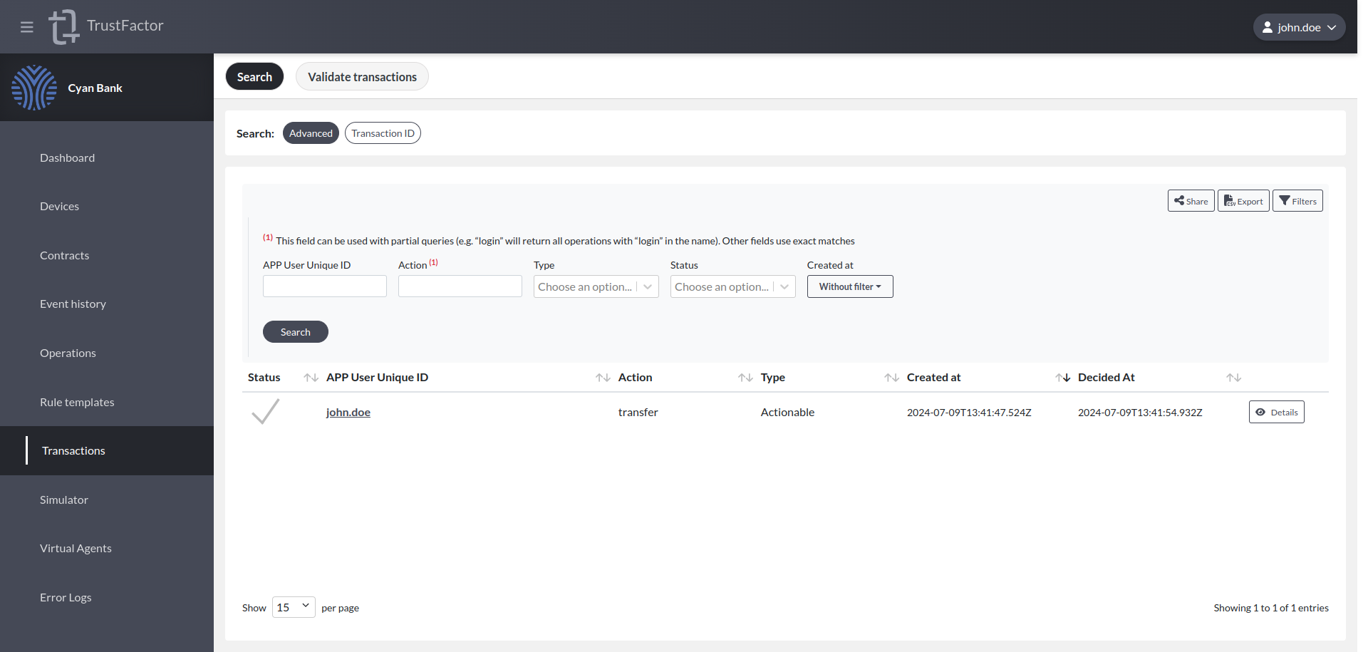 Transaction Search Advanced