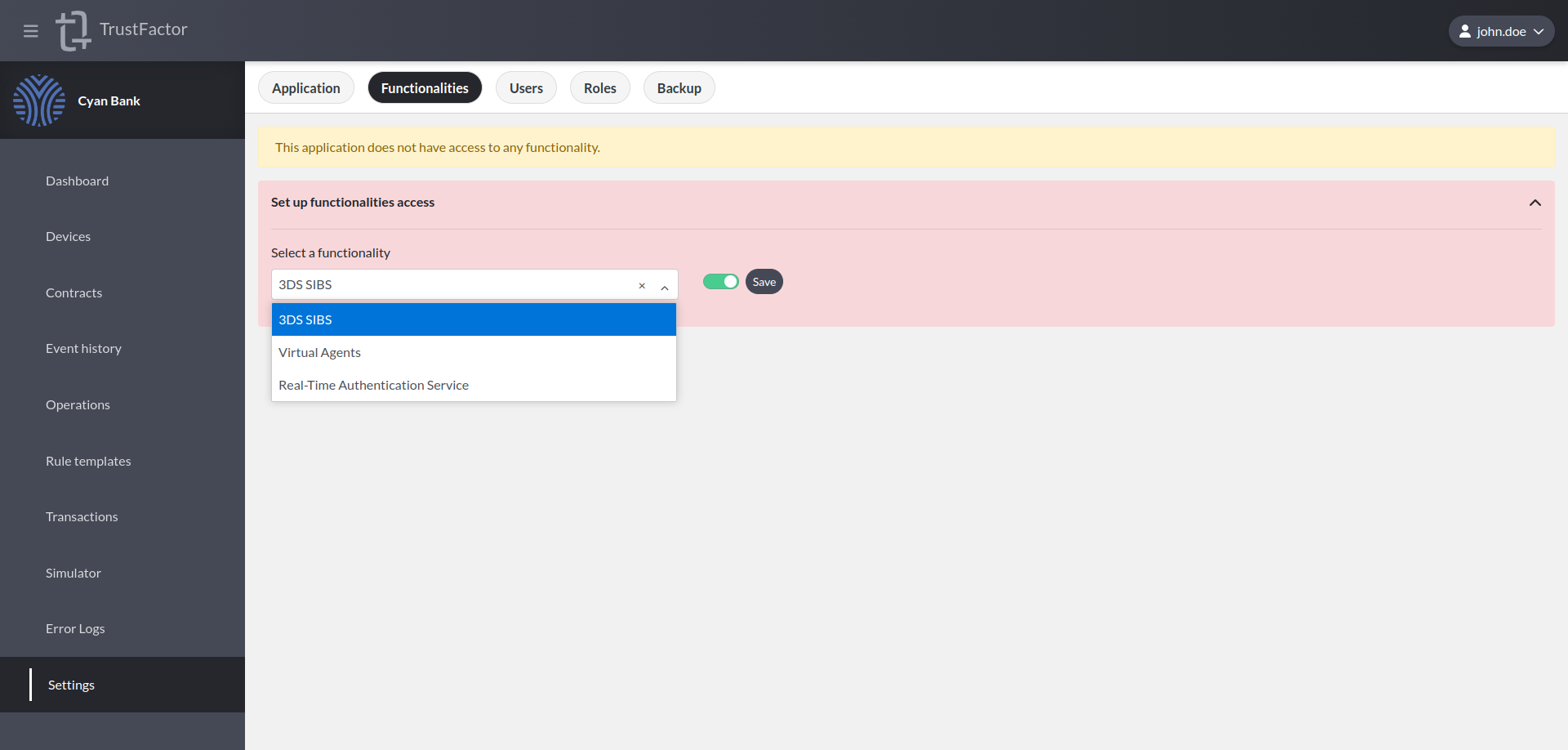 Application Functionalities - Set up access