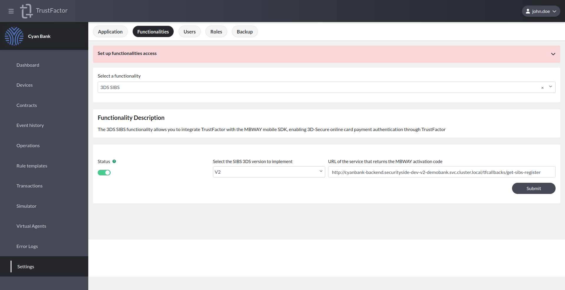 Application Functionalities - SIBS V2